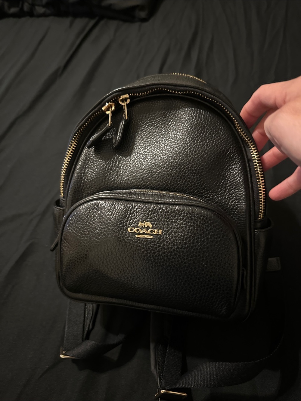 Coach Black Pebbled Leather Mini Backpack with Gold Hardware - Picture 2 of 2